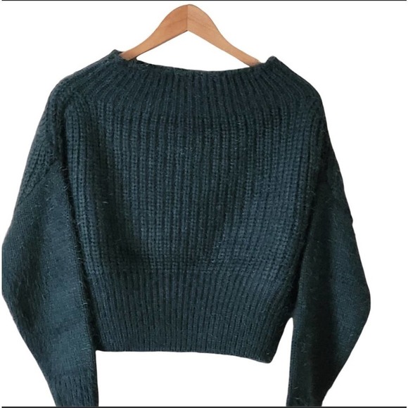 New Lulus Feeling It Eyelash Knit Off The Shoulder Sweater Dark Emerald M - Picture 2 of 8